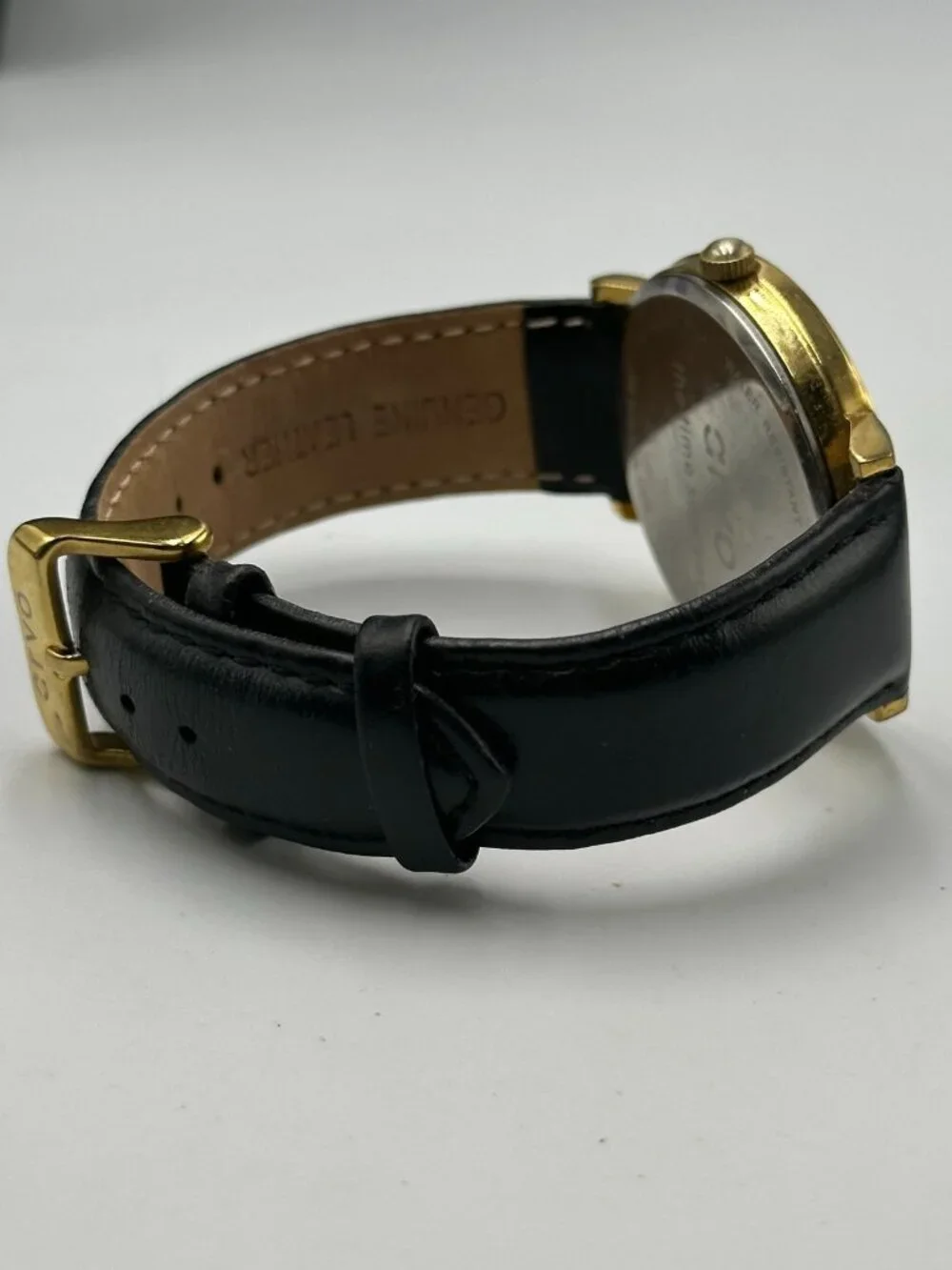 Arvo Time Sawyer Watch Men Gold Tone Black Leather Band New Battery 9 Inch